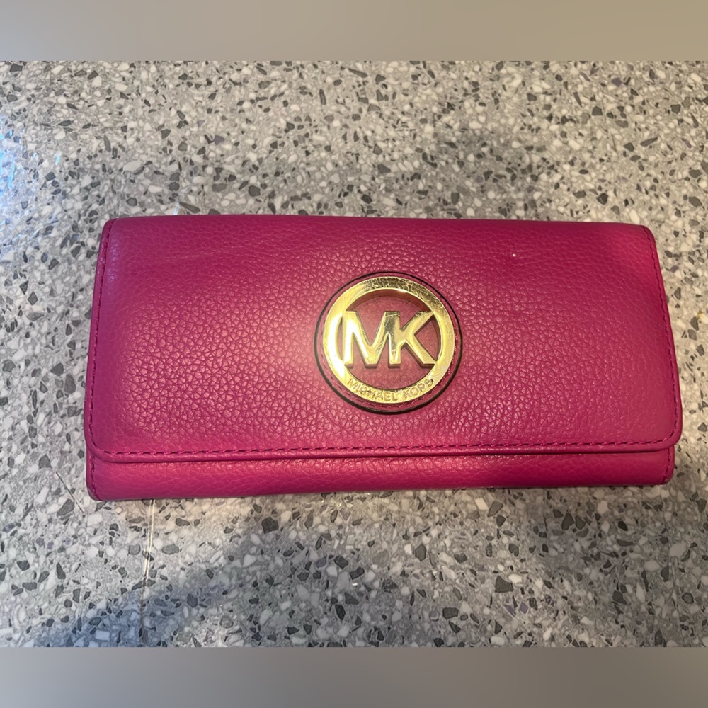 Michael Kors Hot Pink Leather Logo Continental Wallet